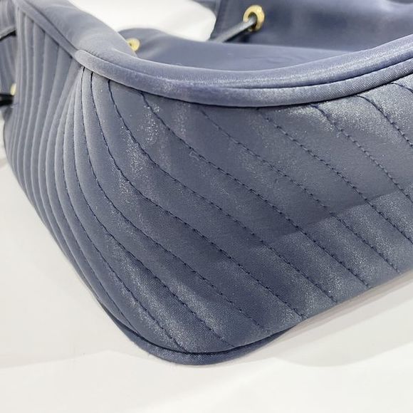 Yves Saint Laurent YSL Logo Drawstring Shoulder Bag Navy - Picture 9 of 12